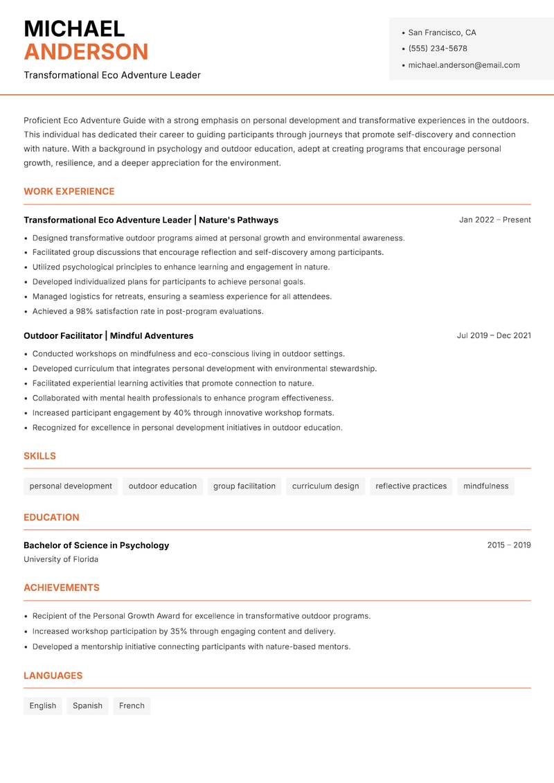 Eco Adventure Guide resume template — Modern Professional