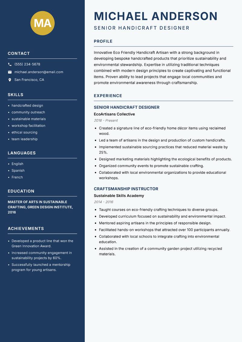 Eco Friendly Handicraft Artisan resume template — Classic Clean