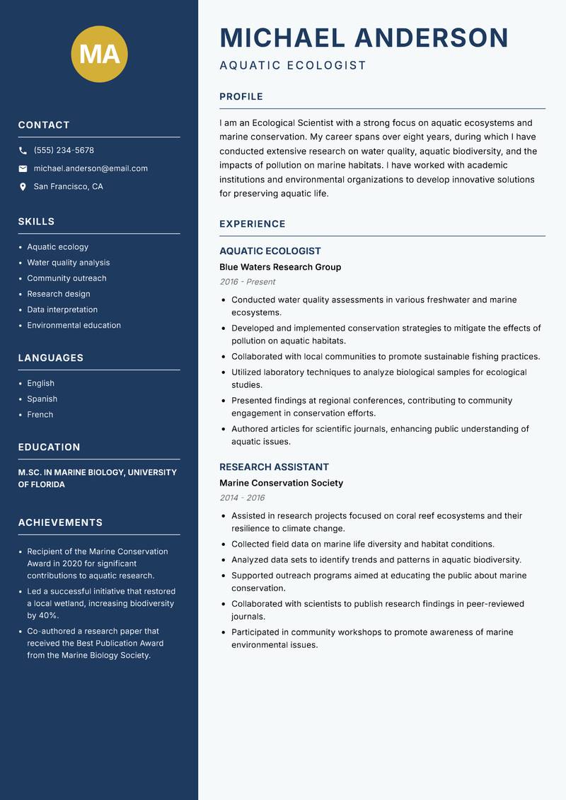 Ecological Scientist resume template — Classic Clean