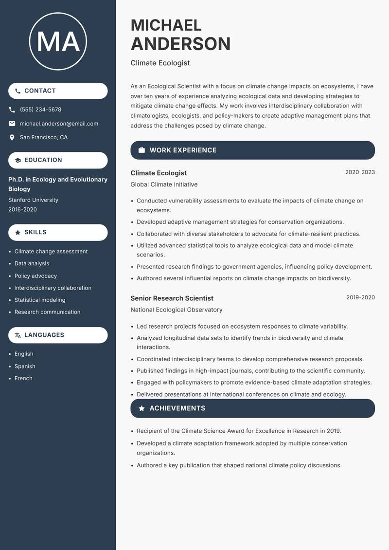 Ecological Scientist resume template — Compact