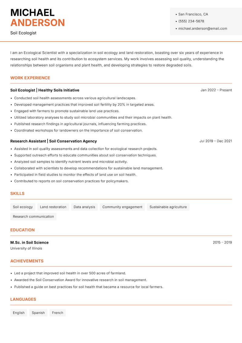 Ecological Scientist resume template — Modern Professional