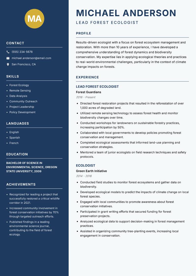 Ecologist resume template — Classic Clean