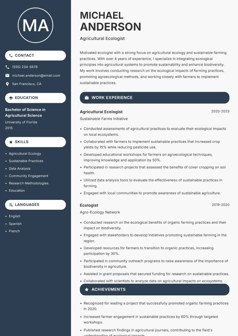 Ecologist resume template — Compact