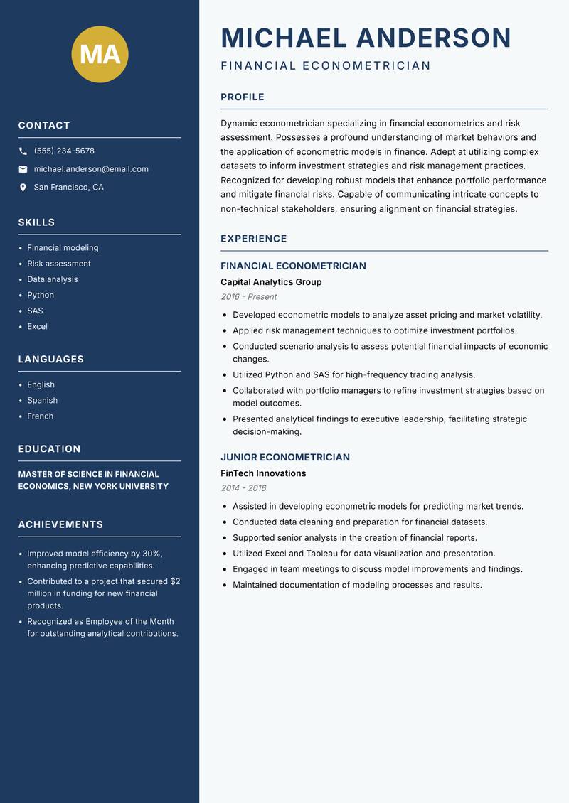 Econometrician resume template — Classic Clean