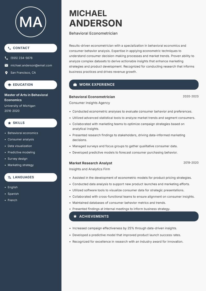 Econometrician resume template — Compact