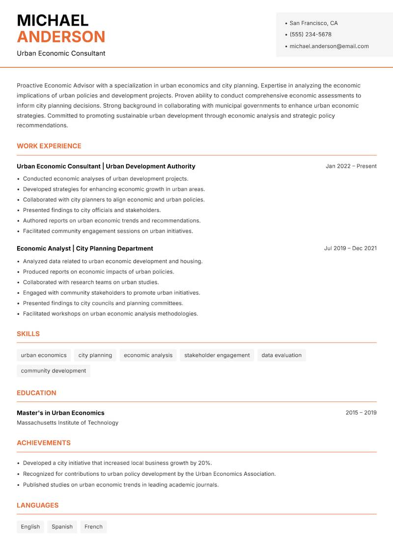Economic Advisor resume template — Modern Professional
