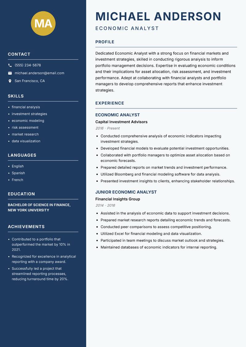 Economic Analyst resume template — Classic Clean