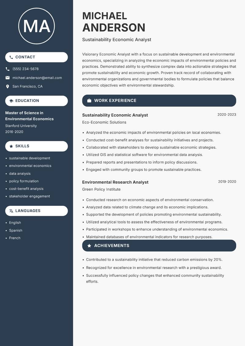 Economic Analyst resume template — Compact
