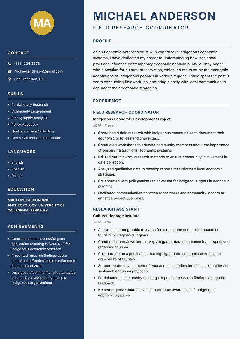 Economic Anthropologist resume template — Classic Clean