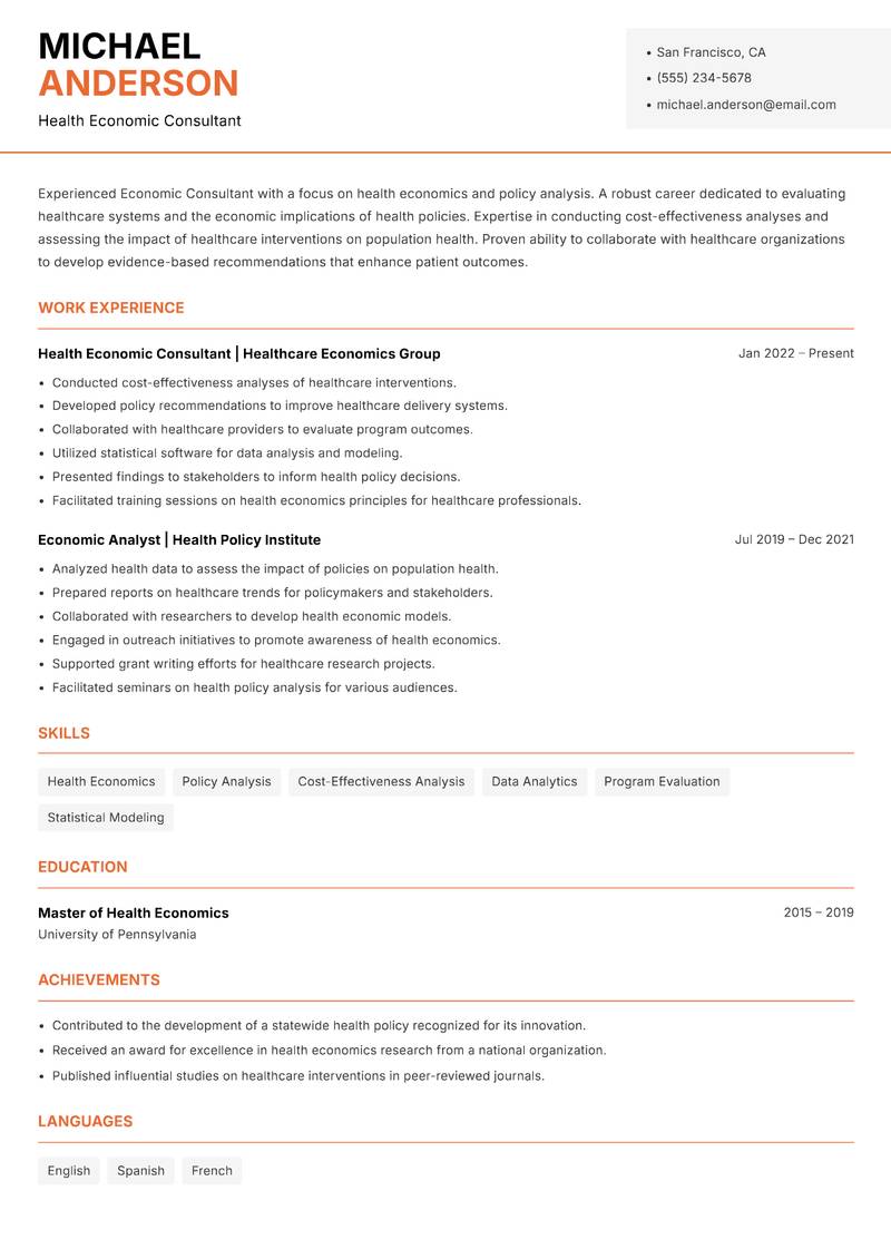 Economic Consultant resume template — Modern Professional