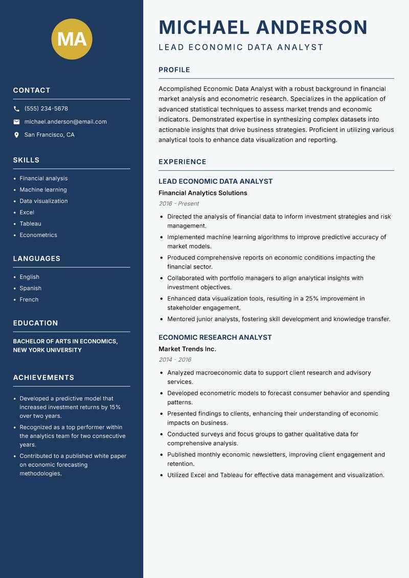 Economic Data Analyst resume template — Classic Clean