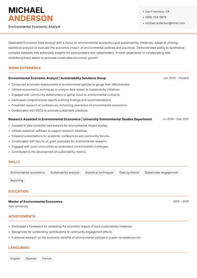 Economic Data Analyst resume template — Modern Professional