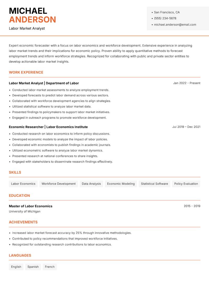 Economic Forecaster resume template — Modern Professional