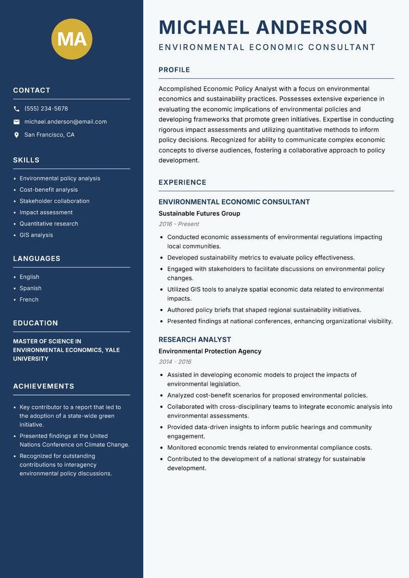 Economic Policy Analyst resume template — Classic Clean