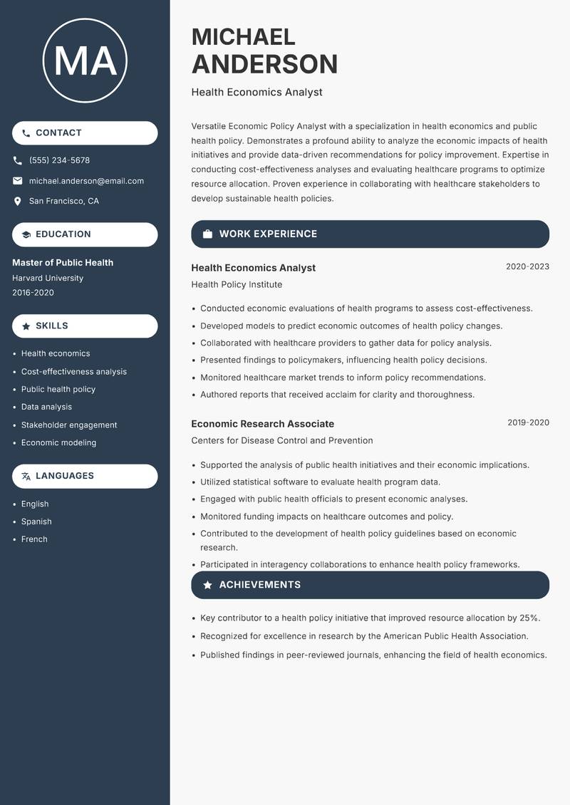 Economic Policy Analyst resume template — Compact