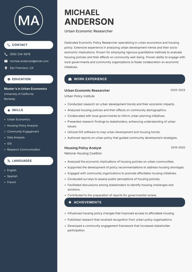 Economic Policy Researcher resume template — Compact