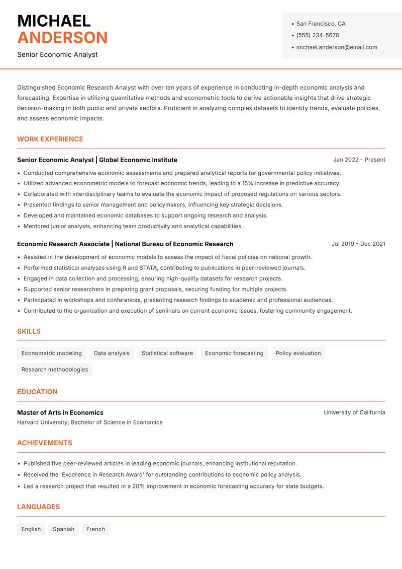 Economic Research Analyst resume template — Modern Professional