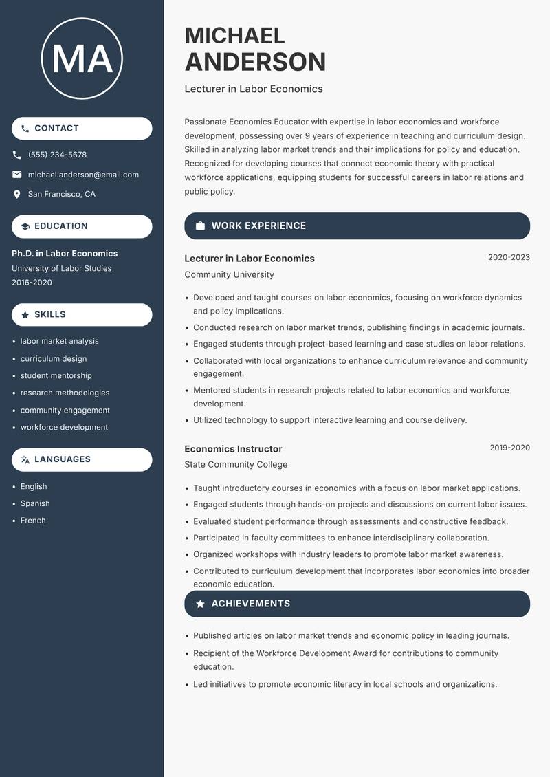Economics Educator resume template — Compact