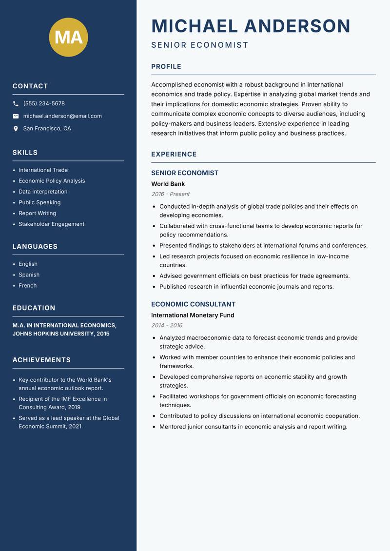 Economics Professor resume template — Classic Clean