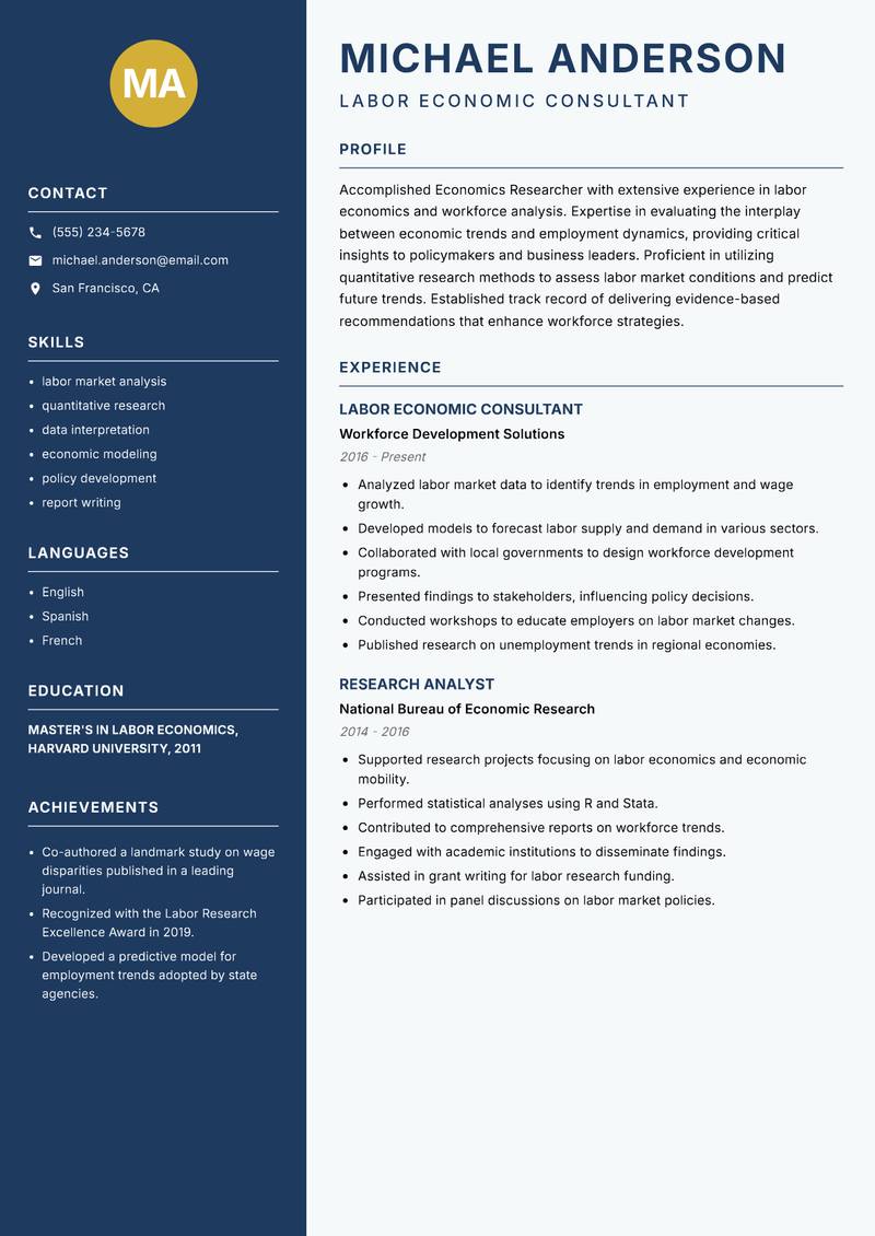 Economics Researcher resume template — Classic Clean