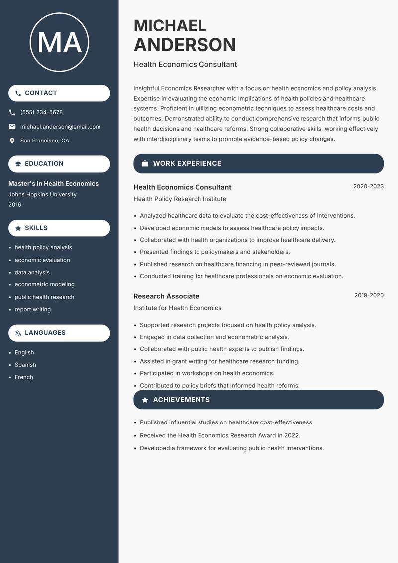 Economics Researcher resume template — Compact