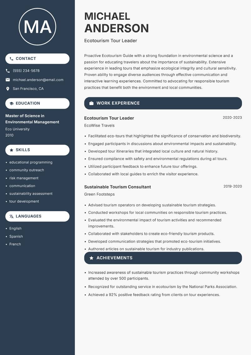 Ecotourism Guide resume template — Compact