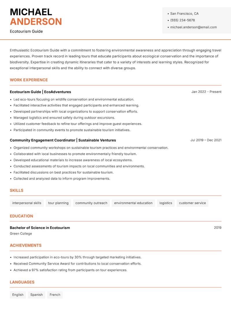 Ecotourism Guide resume template — Modern Professional
