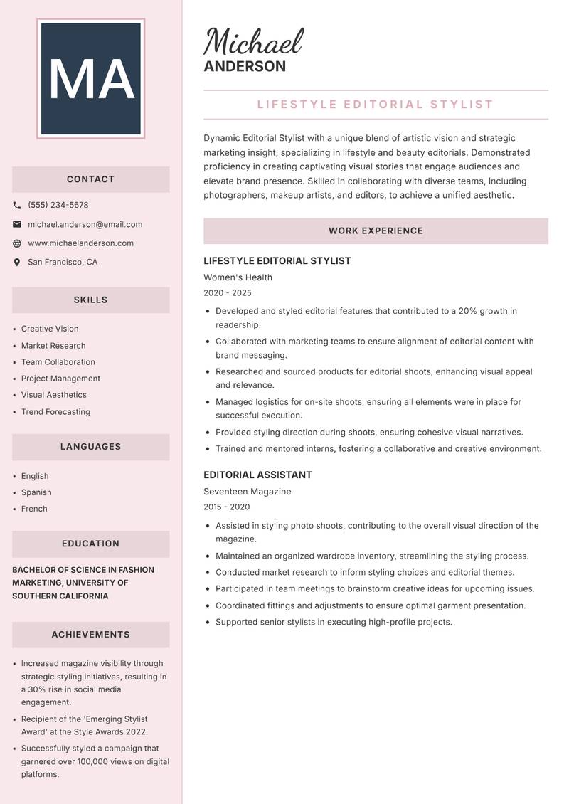 Editorial Stylist resume template — Executive