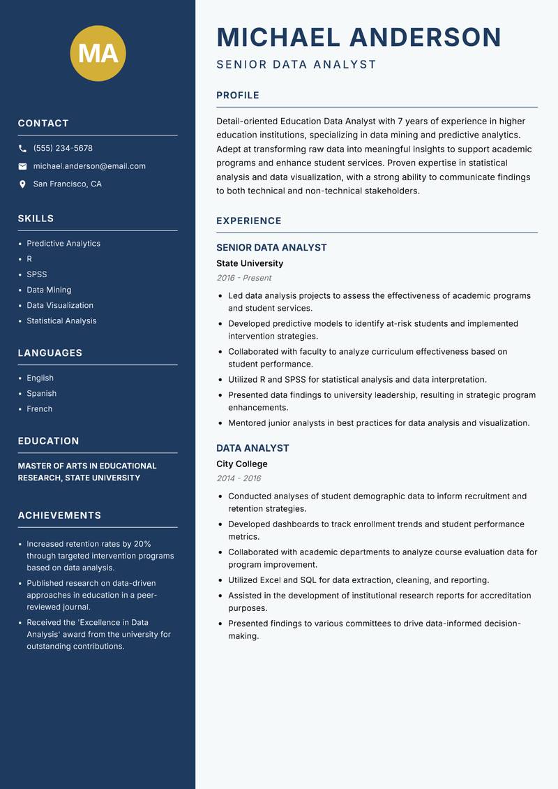 Education Data Analyst resume template — Classic Clean