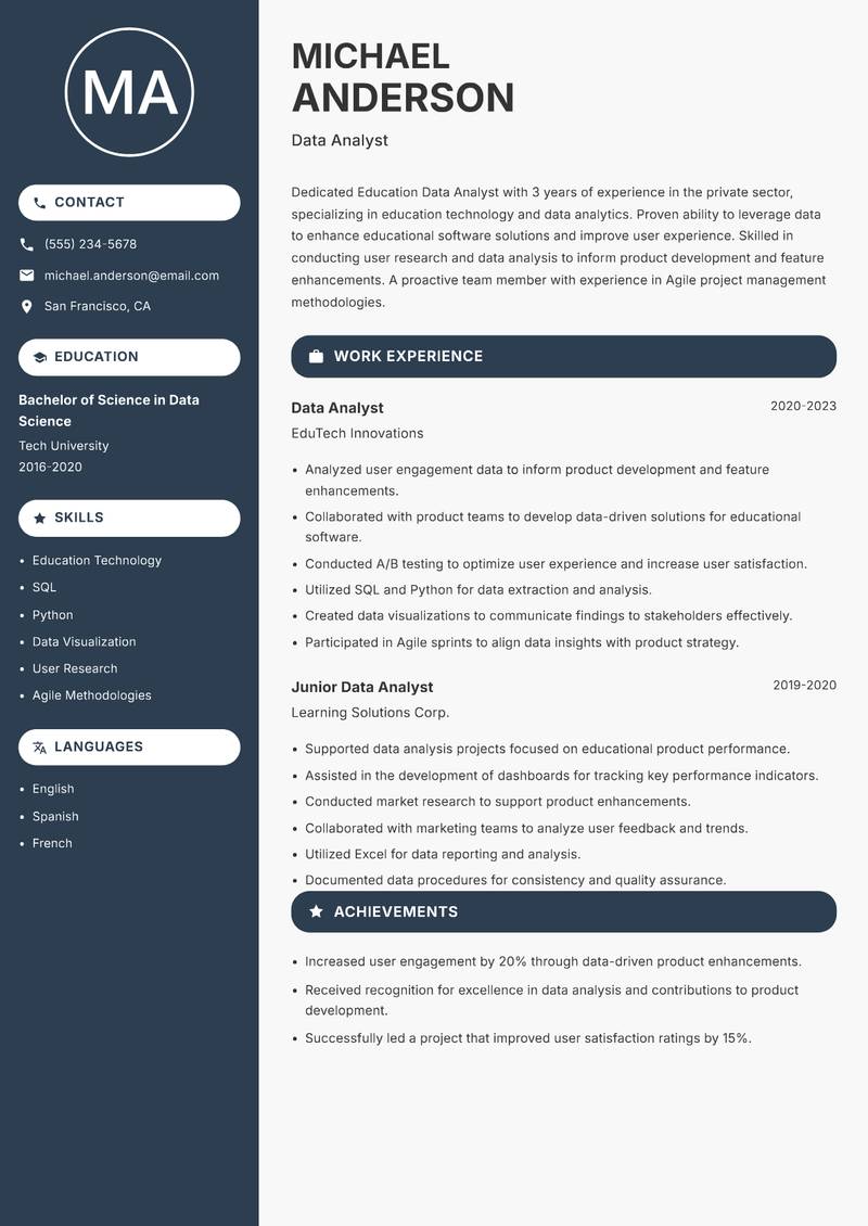 Education Data Analyst resume template — Compact