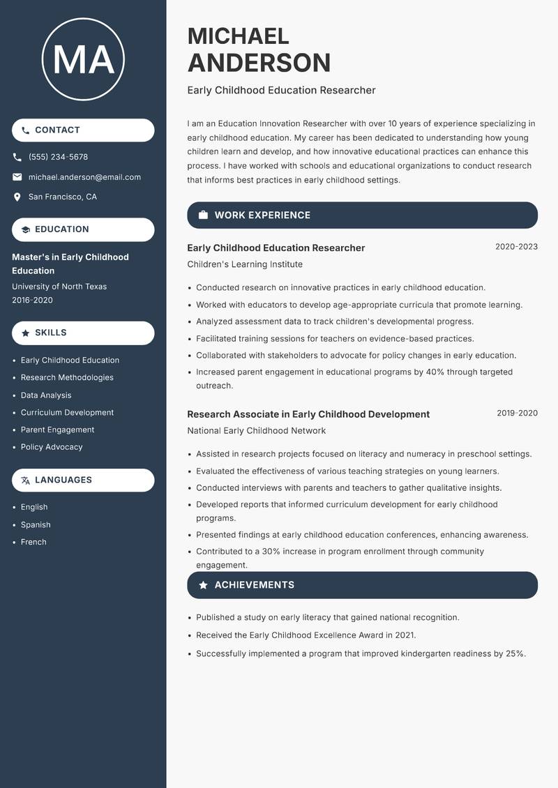 Education Innovation Researcher resume template — Compact