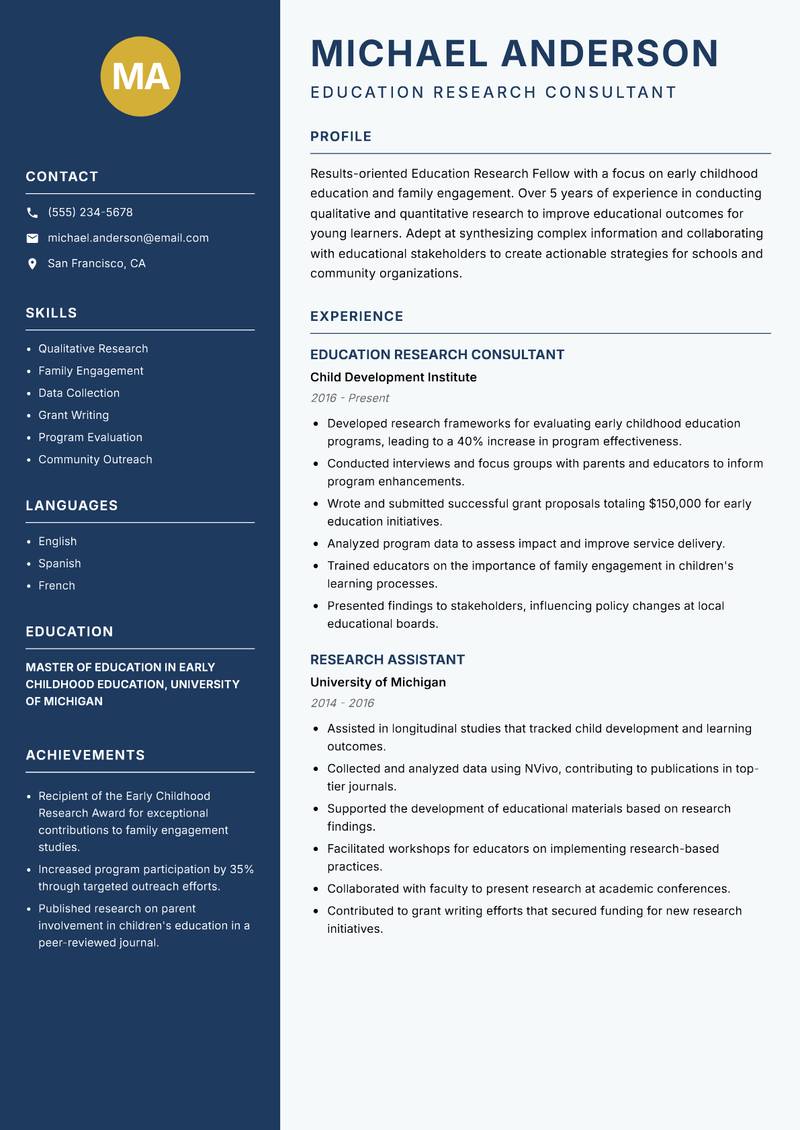 Education Research Fellow resume template — Classic Clean