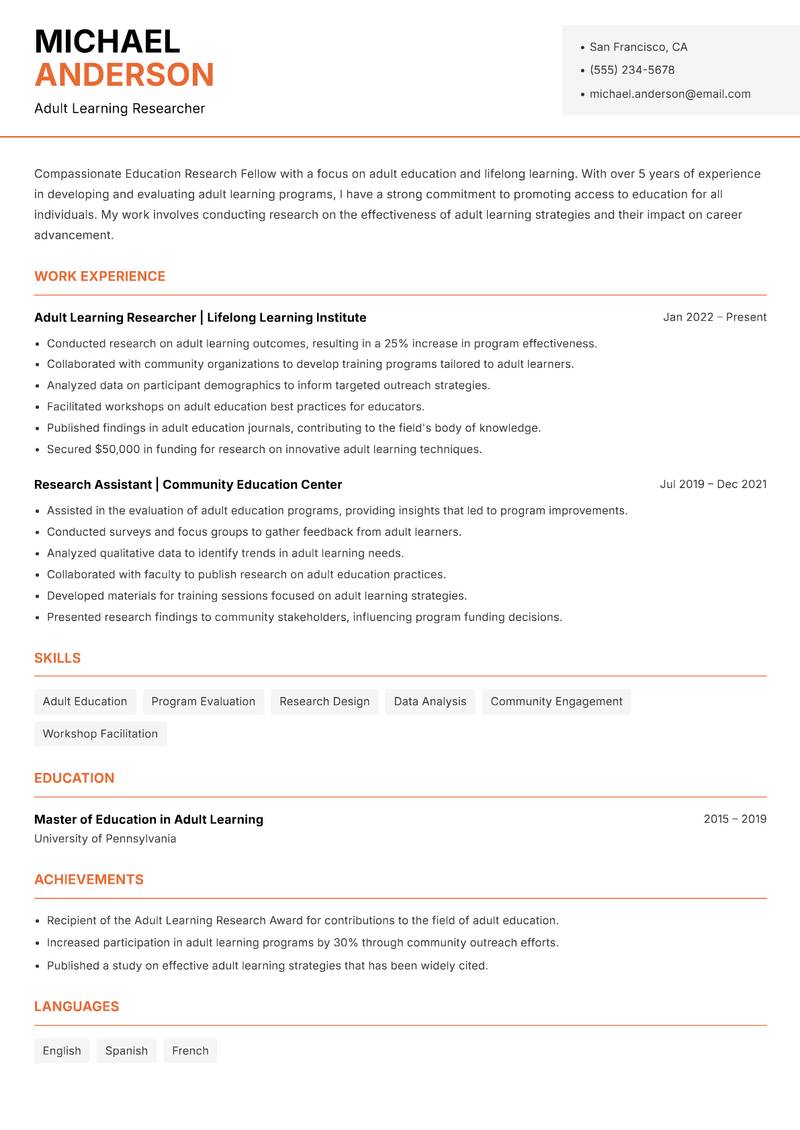 Education Research Fellow resume template — Modern Professional
