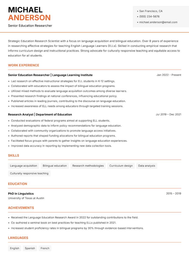Education Research Scientist resume template — Modern Professional