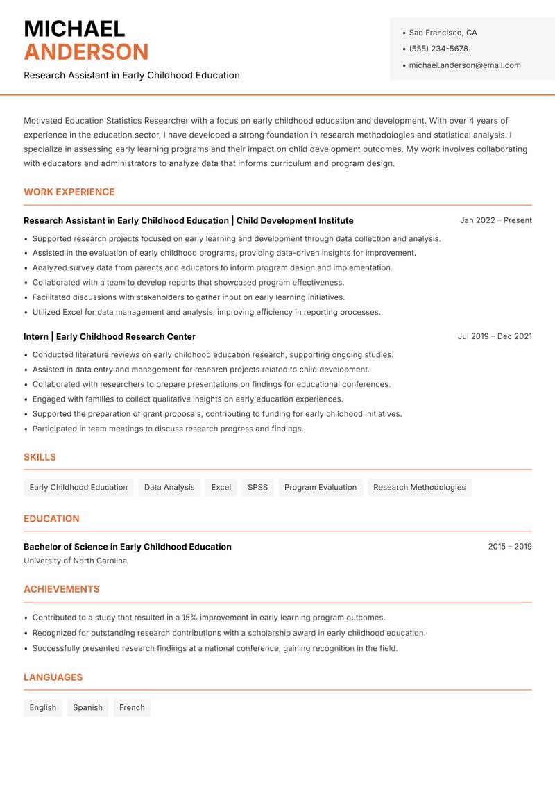 Education Statistics Researcher resume template — Modern Professional