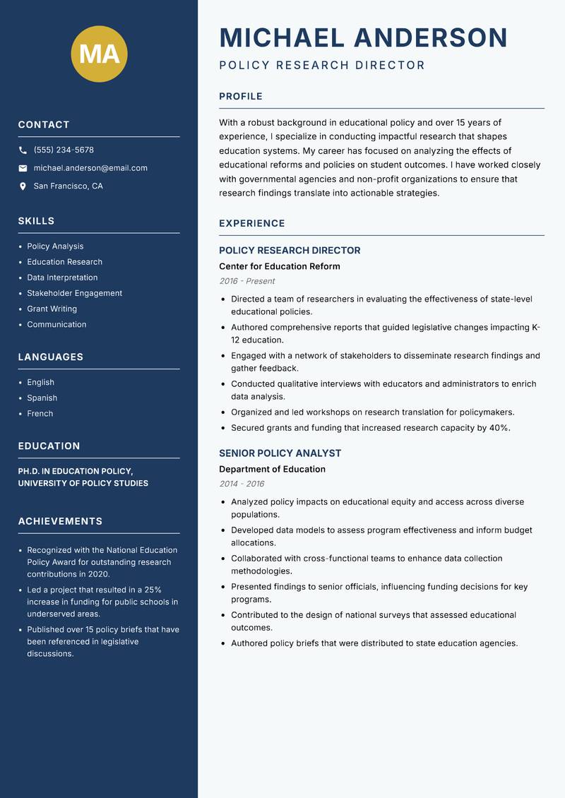 Education Systems Researcher resume template — Classic Clean