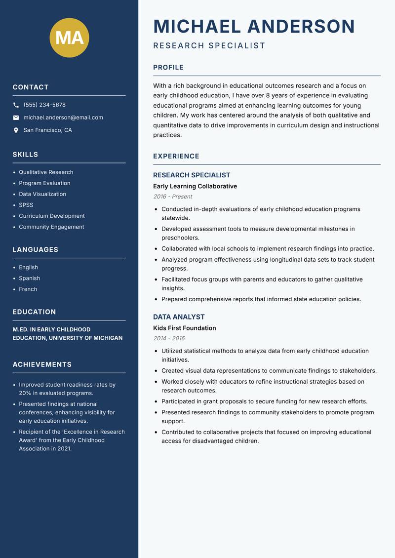 Educational Outcomes Researcher resume template — Classic Clean