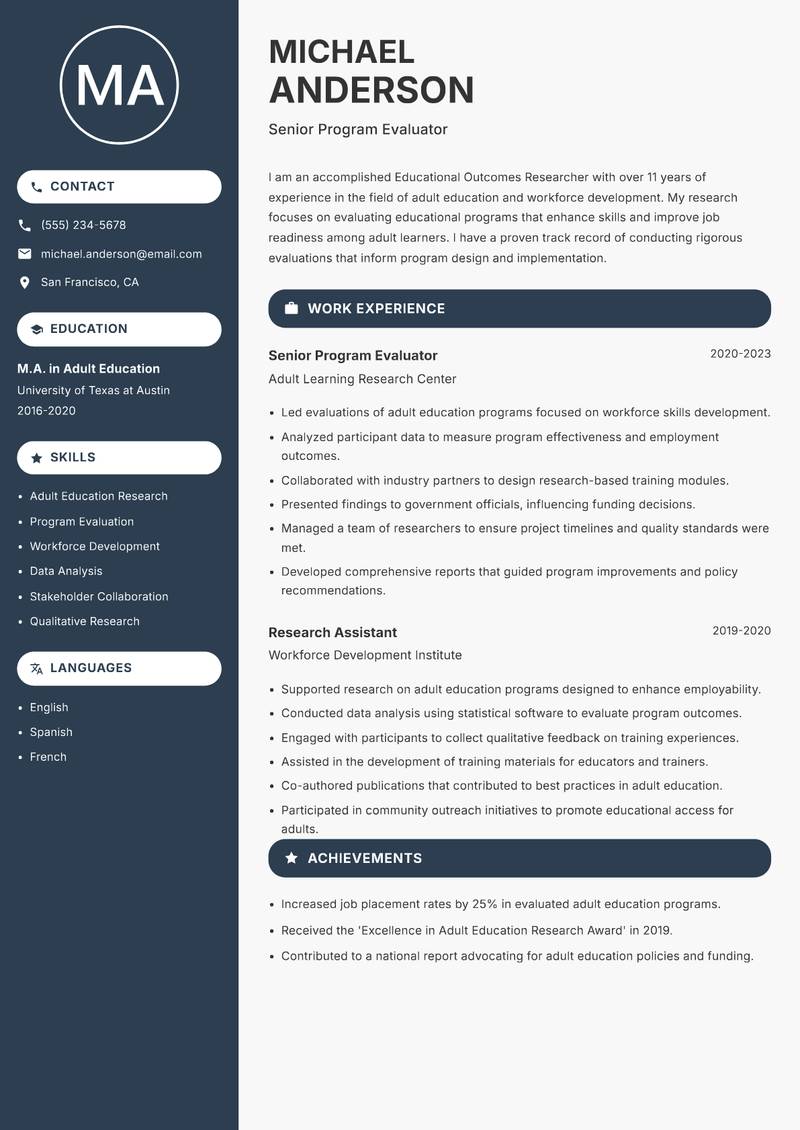 Educational Outcomes Researcher resume template — Compact