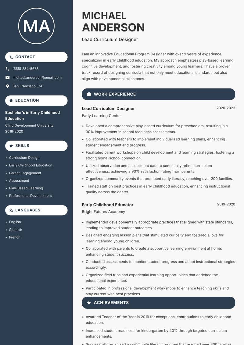 Educational Program Designer resume template — Compact