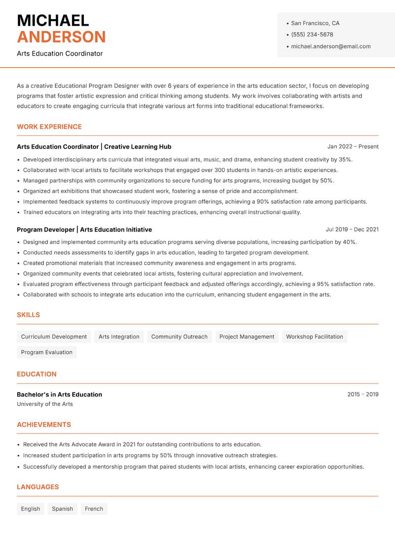Educational Program Designer resume template — Modern Professional