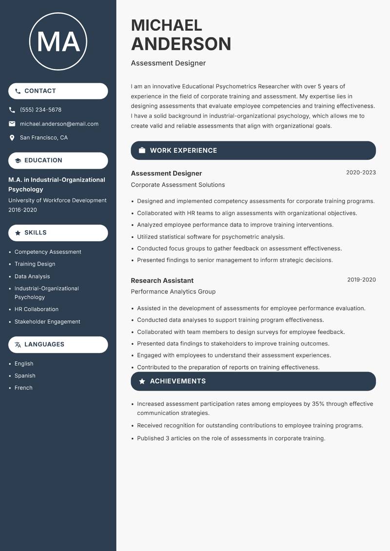 Educational Psychometrics Researcher resume template — Compact