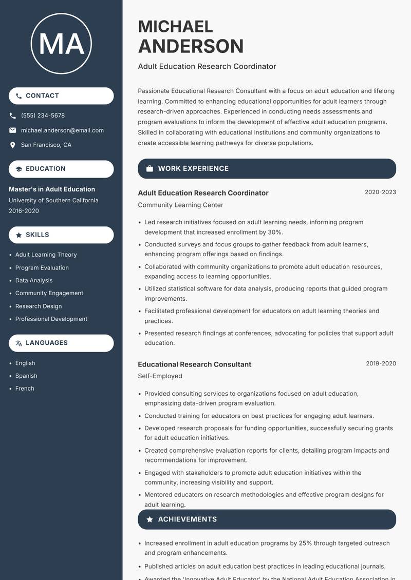 Educational Research Consultant resume template — Compact