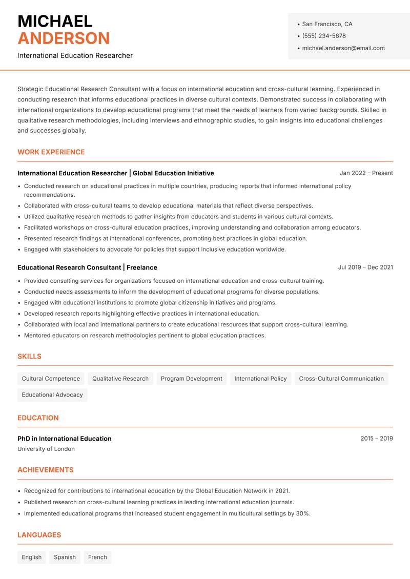 Educational Research Consultant resume template — Modern Professional