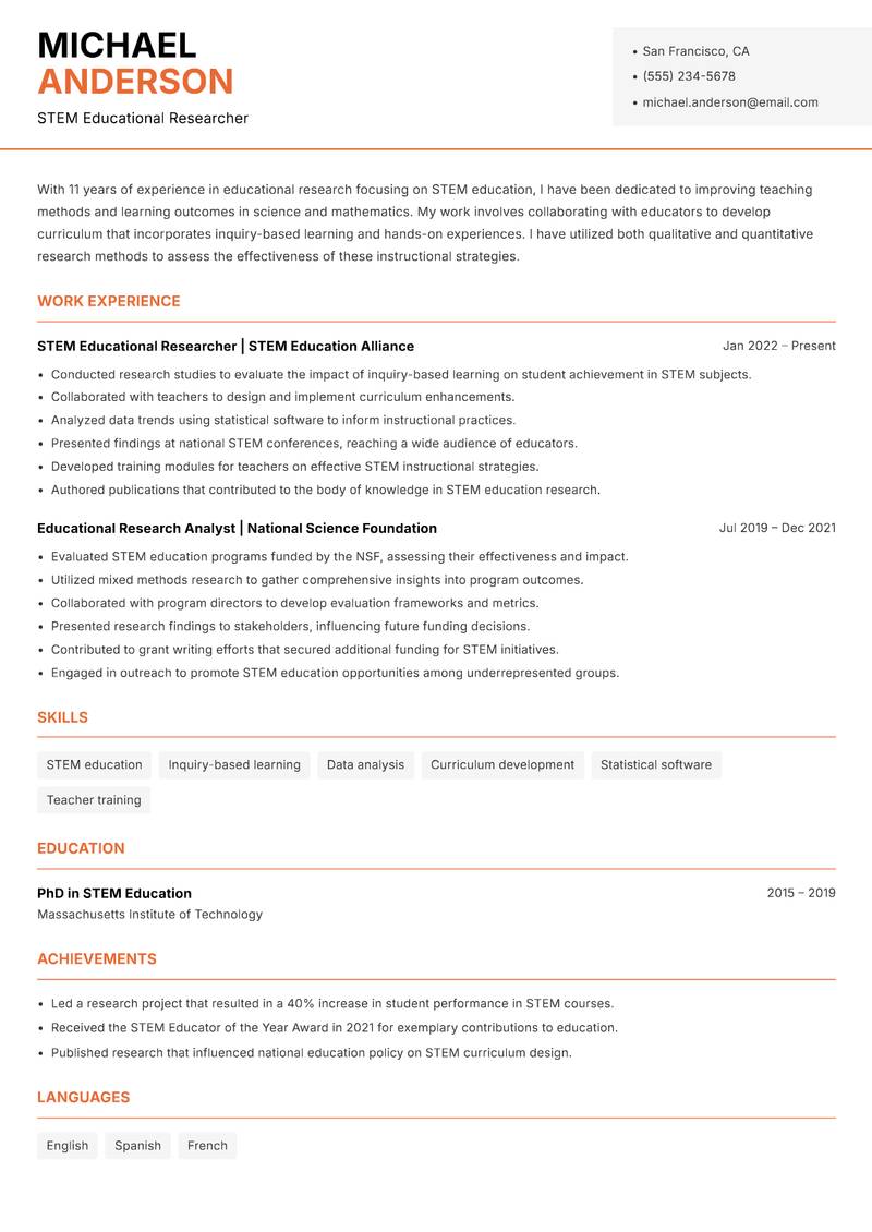 Educational Researcher resume template — Modern Professional