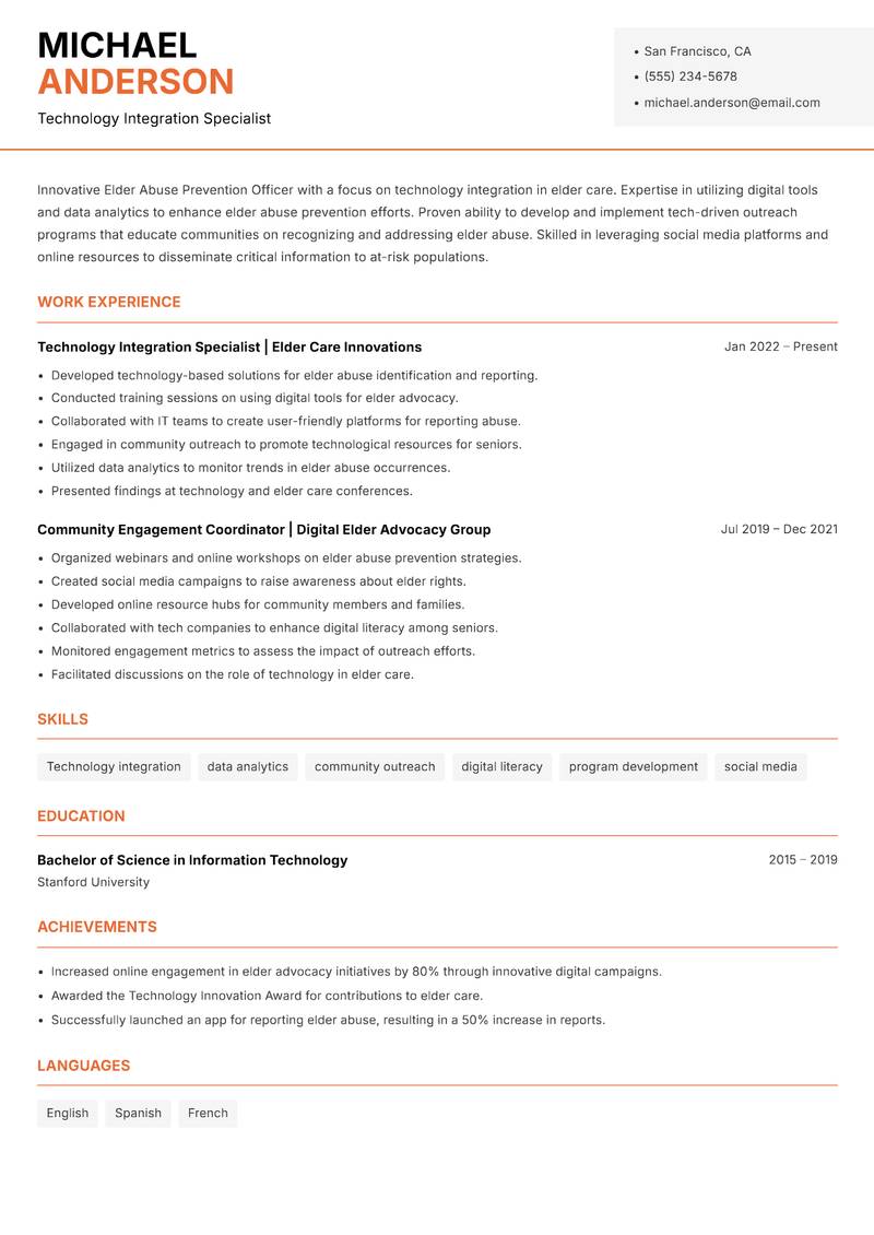 Elder Abuse Prevention Officer resume template — Modern Professional