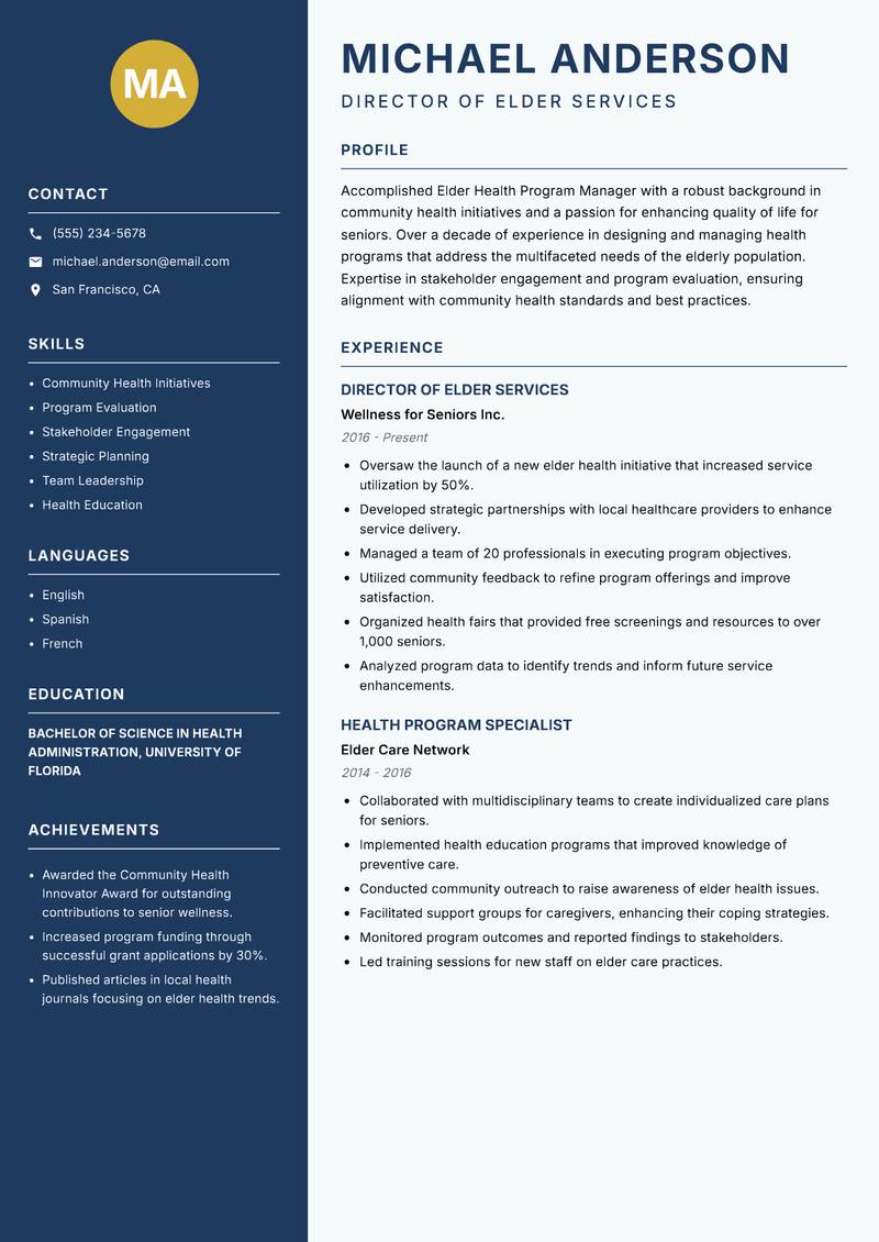 Elder Health Program Manager resume template — Classic Clean