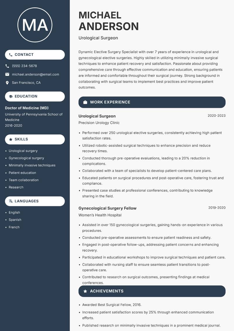 Elective Surgery Specialist resume template — Compact