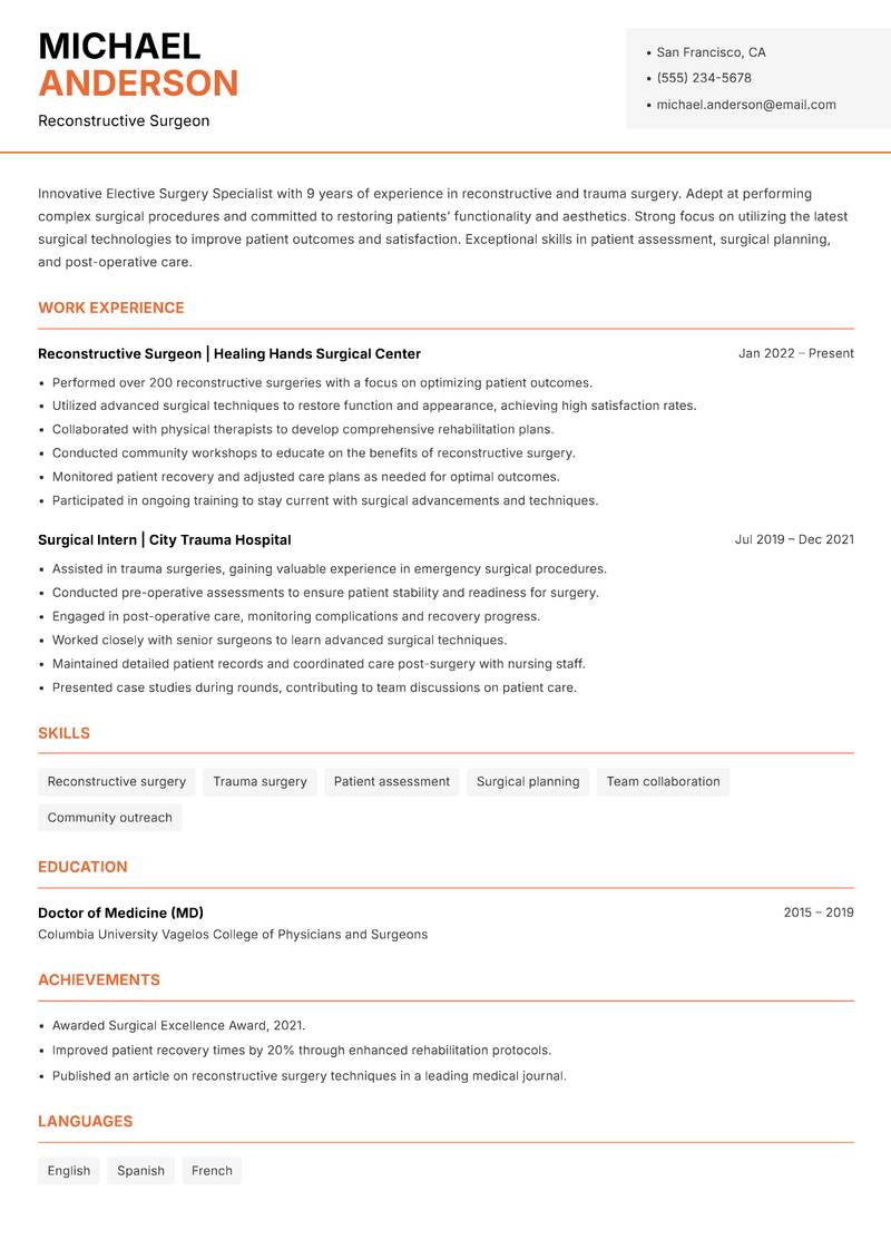 Elective Surgery Specialist resume template — Modern Professional