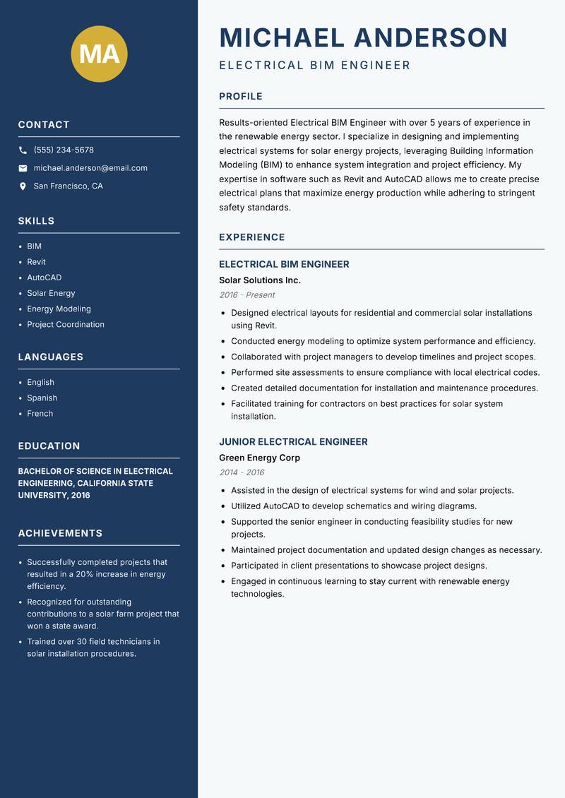 Electrical BIM Engineer resume template — Classic Clean