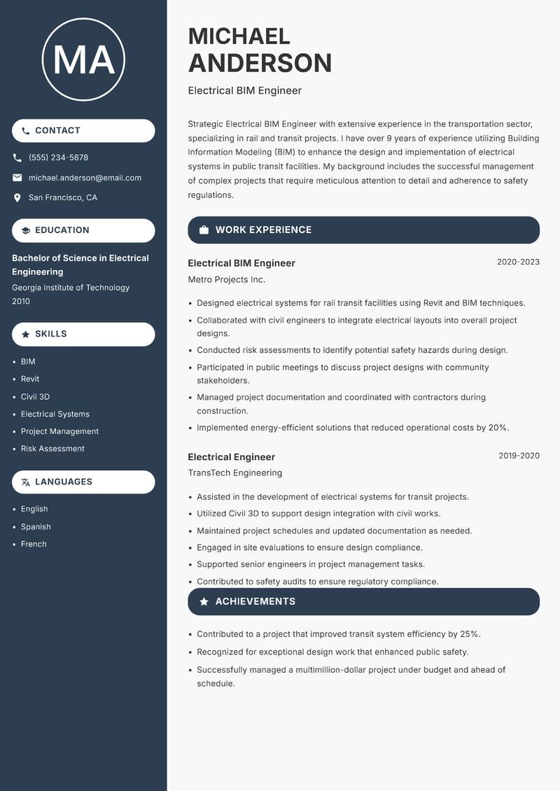 Electrical BIM Engineer resume template — Compact